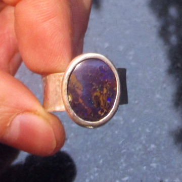 Handmade Boulder Opal Ring 925 Sterling Silver Handmade with Australian Opal Size 8 Blue Opal Rings for Women