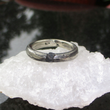Blue Sapphire Silver Ring Stackable Handmade Sand Cast Ring