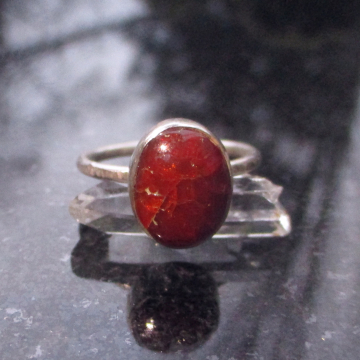 Handmade Red Cantera Opal RIng 925 Sterling Silver Natural Mexican Opal Size 6.5