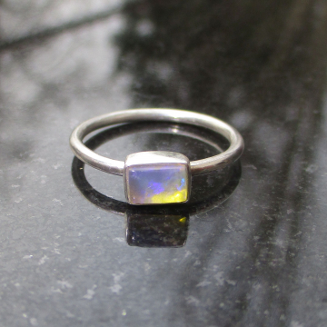 Crystal Opal Ring with Australian Opal Sterling Silver Size 7 Handmade Stackable Rings for Women