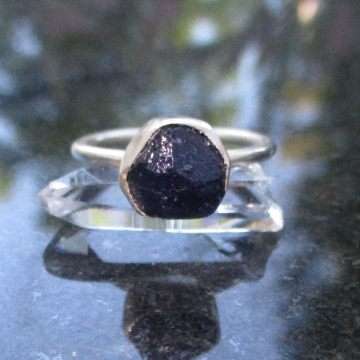Handmade Raw Blue Sapphire Ring in Sterling Silver Size 7 Blue Crystal Gemstone Stacking Jewelry