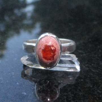 Fire Opal Ring 925 Sterling Silver Mexican Opal Red Stone Size 8 Matrix Boulder Cantera Handmade Rings for Women