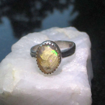 Handmade Opal Ring 925 Sterling Silver, Size 7, Cantera Mexican Opal Rings for Women, Oval Stone
