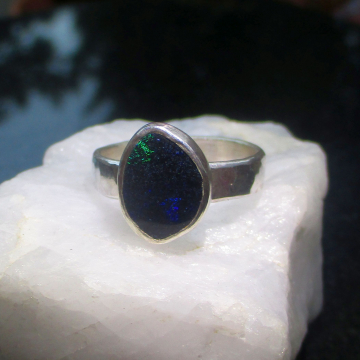 Handmade Andamooka Matrix Opal Ring 925 Sterling Silver Black Matrix Opal Size 8 3/4
