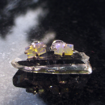 Opal Silver Post Earrings Sterling Silver Dainty 6mm Rectangle Australian Crystal Opal Stud Earrings