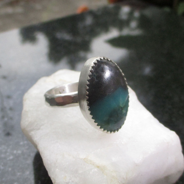 Handmade Indonesian Opal Ring 925 Sterling Silver Made with Indonesian Opalized Wood Size 10