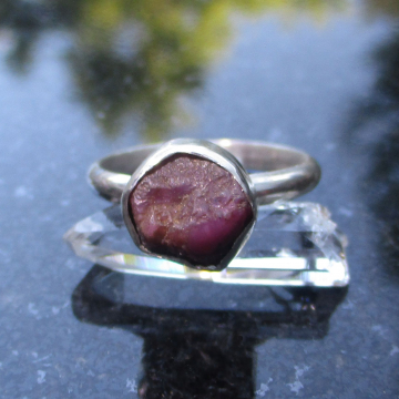 Raw Ruby Ring Size 7 Sterling Silver Stacking Ring July Birthstone Jewelry for Women