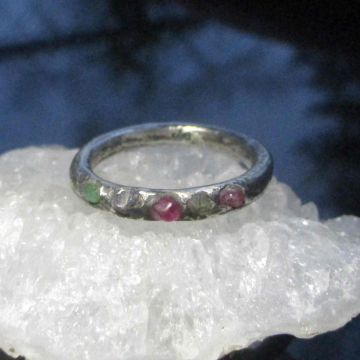 Handmade Sapphire Silver Sand Cast Ring Size 8.5 with Natural Sapphire and 925 Sterling Silver