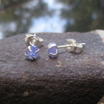 Tanzanite Sterling Silver Stud Earrings with 4 Prong Setting Purple Gemstone Studs December Birthstone Jewelry