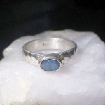Handmade Australian Opal Ring 925 Sterling Silver with Blue Boulder Opal Size 5.5 Ring for Women