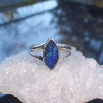 Handmade Opal Ring Sterling Silver Rings for Women Size 7.5 Natural Australian Opal