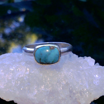 Handmade Turquoise Ring 925 Sterling Silver Hubei Turquoise Stackable Ring for Women