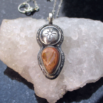 Handmade Opal Silver Necklace 925 Sterling Silver with Cantera Opal and Star Pendant