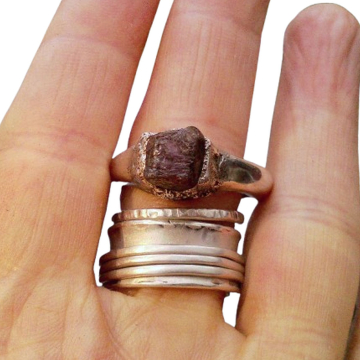 Ruby Silver Ring  925 Sterling Silver Handmade Molten Crystal Rings for Women