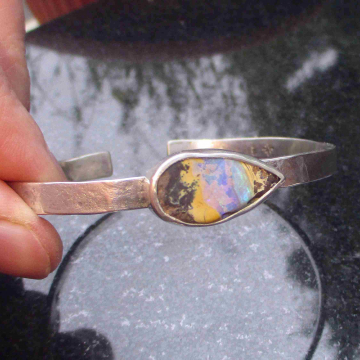Boulder Opal Cuff Bracelet Handmade 925 Sterling Silver Australian Opal Jewelry for Women Bangle