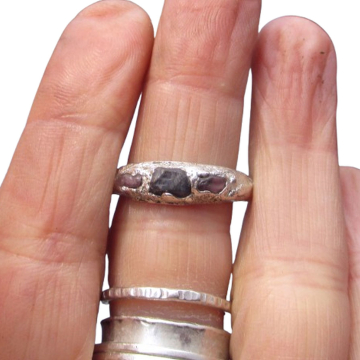 Handmade Sapphire Sterling Silver Ring: September Birthstone Molten Silver Rings