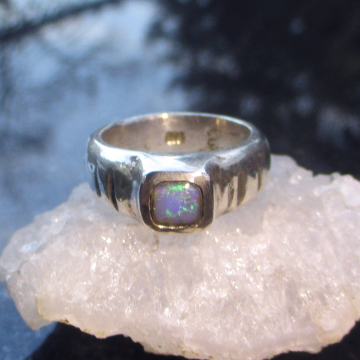 Handmade Chunky Opal Ring: 925 Sterling Silver Square Stone Molten Silver Rings for Women