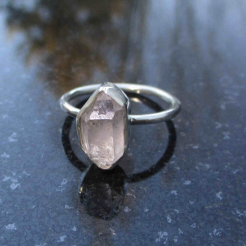 Handmade Herkimer Diamond Ring Size 8 Set in 925 Sterling Silver Natural Herkimer Quartz Crystal
