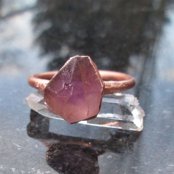 Raw Amethyst Copper Electroformed Ring Size 8 February Birthstone  Crystal Stacking Ring with Purple Stone